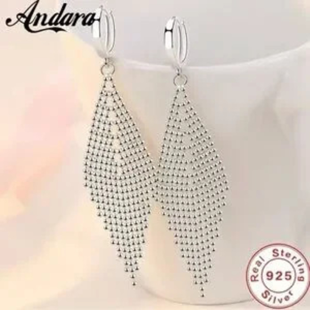 New Silver Long Tassel Earrings Beads Earrings